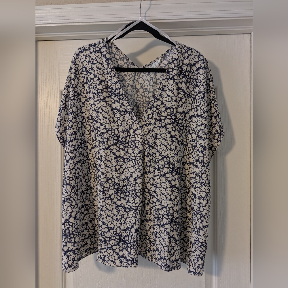 Primark Navy and White Floral Blouse